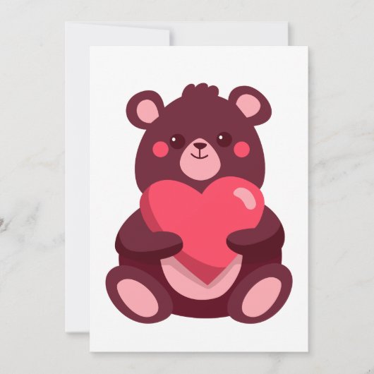Carte De Remerciements Ours Mignon Avec Coeur (Devant)