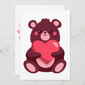 Carte De Remerciements Ours Mignon Avec Coeur (Devant / Derrière)