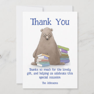 Carte De Remerciements Ours mignon avec livres anniversaire, personnalisa