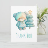 Carte De Remerciements Ours mignon et sapin de Noël (Debout devant)