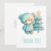 Carte De Remerciements Ours mignon et sapin de Noël (Devant / Derrière)