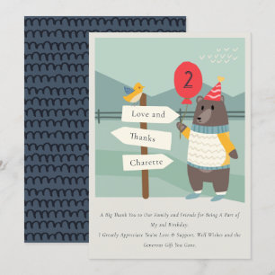 Carte De Remerciements Ours Milestone Montagne Oiseau Mignon Anniversaire