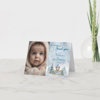 Carte De Remerciements Ours Noël Un Premier Anniversaire Hiver