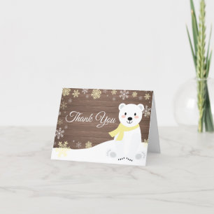 Carte De Remerciements Ours polaire de l'hiver rustique flocon de neige j