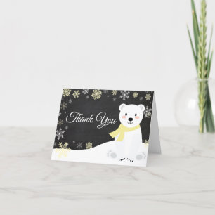 Carte De Remerciements Ours polaire d'hiver flocon jaune tableau noir