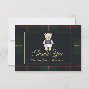 Carte De Remerciements Ourson classique polo prépa plaid Baby Shower