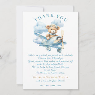 Carte De Remerciements Ourson et ballons à l'aquarelle pour un premier an