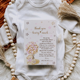Carte De Remerciements Ourson tenant des ballons roses Baby Shower
