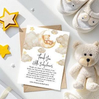 Carte De Remerciements Over The Moon  stars Teddy Bear Baby Shower