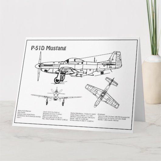Carte De Remerciements P-51D Mustang - Plan d'avion BD (Devant)