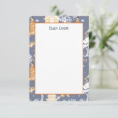 Carte De Remerciements Pagode de la Chinoiserie bleue et orange (Debout devant)