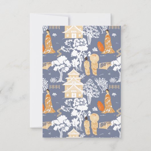 Carte De Remerciements Pagode de la Chinoiserie bleue et orange (Dos)