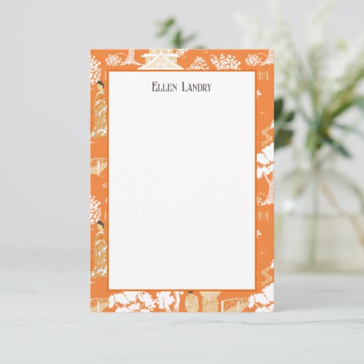 Carte De Remerciements Pagode de la Chinoiserie orange (Debout devant)