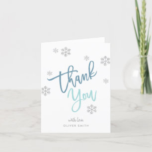 Carte De Remerciements Pailleté Argent Hiver Flocon de Neige Bleu Plié