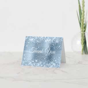 Carte De Remerciements Pailleté Bleu Clair Feuille Sweet 16