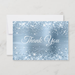 Carte De Remerciements Pailleté bleu clair métallisé Sweet 16