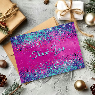 Carte De Remerciements Pailleté iridescent aqua rose chic