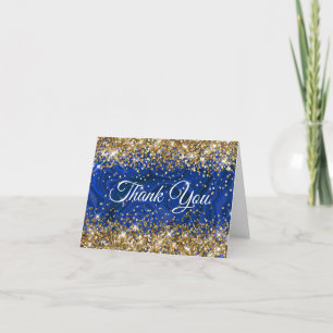 Carte De Remerciements Pailleté Or Lapis Lazuli 50e Anniversaire