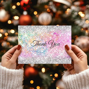 Carte De Remerciements Pailleté rose iridescent argent élégant
