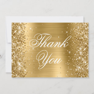 Carte De Remerciements Pailleté scintillant or ombré feuille
