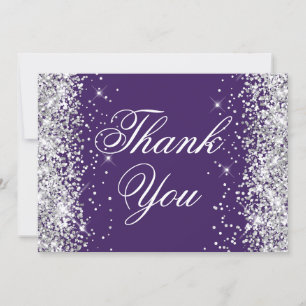 Carte De Remerciements Pailleté Violet Foncé Argenté Brillante