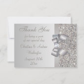 Carte De Remerciements Paillettes Argent, Nœud & Diamant Mariage Remercie (Dos)