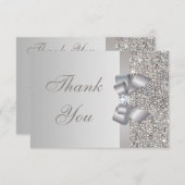 Carte De Remerciements Paillettes Argent, Nœud & Diamant Mariage Remercie (Devant / Derrière)
