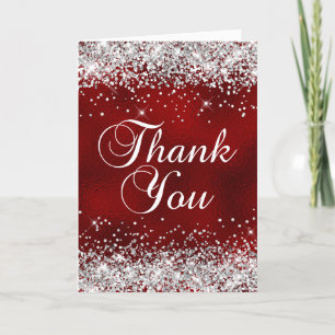 Carte De Remerciements Paillettes d'argent feuille de verre rouge foncé