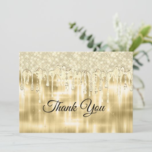 Carte De Remerciements Paillettes dorées élégantes qui gouttent (Debout devant)