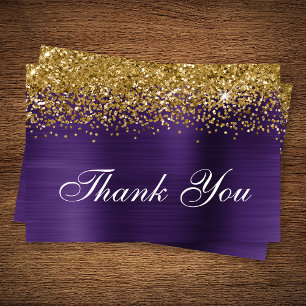 Carte De Remerciements Paillettes dorées ombre violet foncé violet feuill