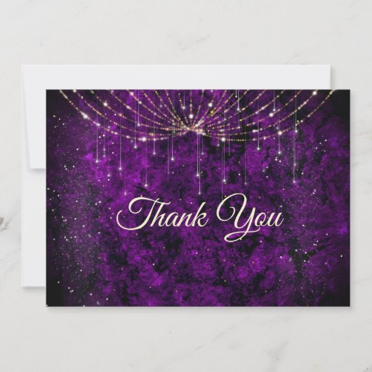 Carte De Remerciements Paillettes fausses argent violet chic (Devant)