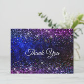 Carte De Remerciements Paillettes fausses bleu chic violet (Debout devant)