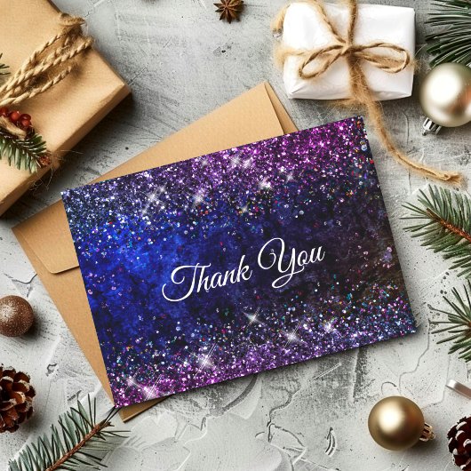 Carte De Remerciements Paillettes fausses bleu violet chic