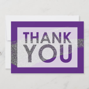 Carte De Remerciements Paillettes Faux Argent sur Fond Violet avec Découp
