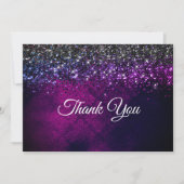 Carte De Remerciements Paillettes gouttes violet noir argent chic (Devant)
