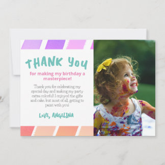 Carte De Remerciements Paint Party Girl Anniversaire Pastel Rainbow