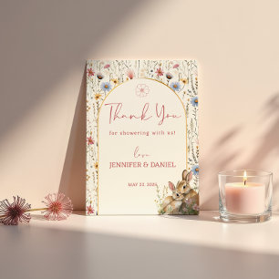 Carte De Remerciements Paire de lapins beige doux Fête prénatale de fleur