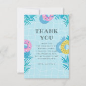 Carte De Remerciements Palm Leaves & Pineapple Float Pool Party Birthday (Devant)