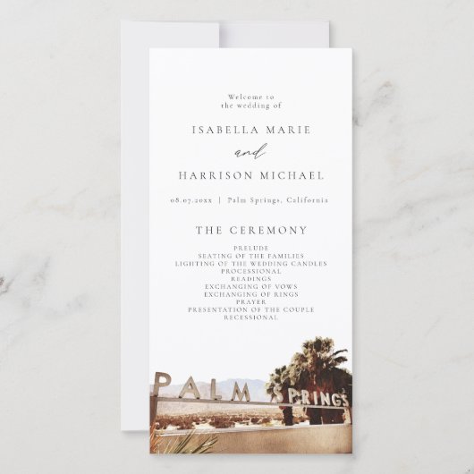 Carte De Remerciements PALM SPRINGS California Palm Tree Wedding Program (Devant)