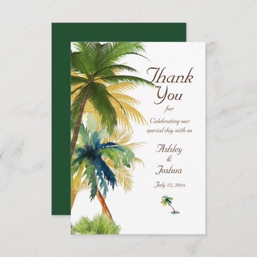 Carte De Remerciements Palm Tree Beach Wedding (Devant / Derrière)