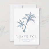 Carte De Remerciements Palm Tree Tropical Beach Dusty Blue Mariage (Devant)