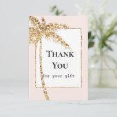 Carte De Remerciements Palmier tropical à paillettes dorées (Debout devant)