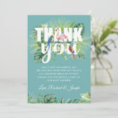 Carte De Remerciements Palmier tropical Feuille Flamant rose Oiseaux Ment (Debout devant)