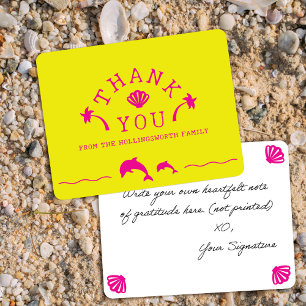 Carte De Remerciements Palmiers & Dauphins Jaune & Rose Personnalisé