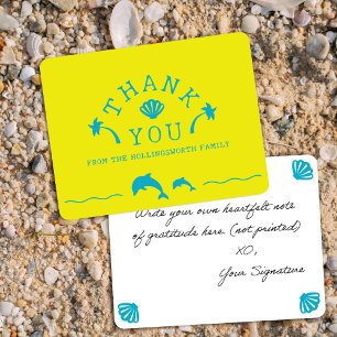 Carte De Remerciements Palmiers & Dauphins Jaune & Sarcelle Personnalisé