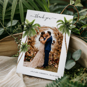 Carte De Remerciements Palmiers tropicaux Sable Beach Destination Mariage