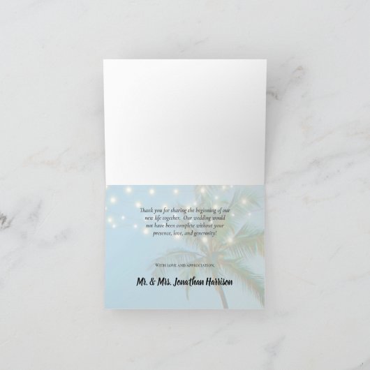 Carte De Remerciements Palms de plage Mariage de lumière (Intérieur)