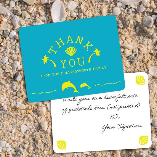 Carte De Remerciements Palms & Dolphins Teal & Yellow Personalized
