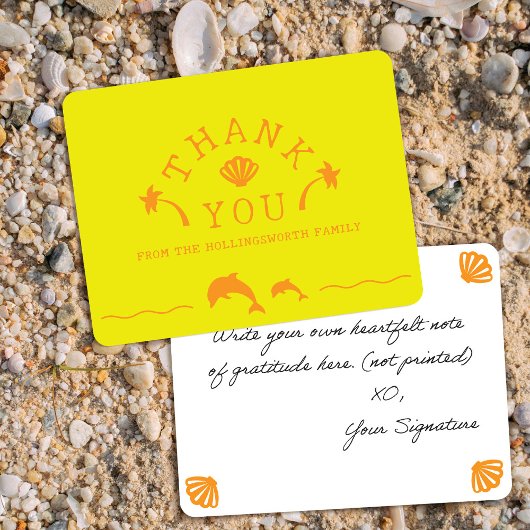 Carte De Remerciements Palms & Dolphins Yellow & Orange Personalized