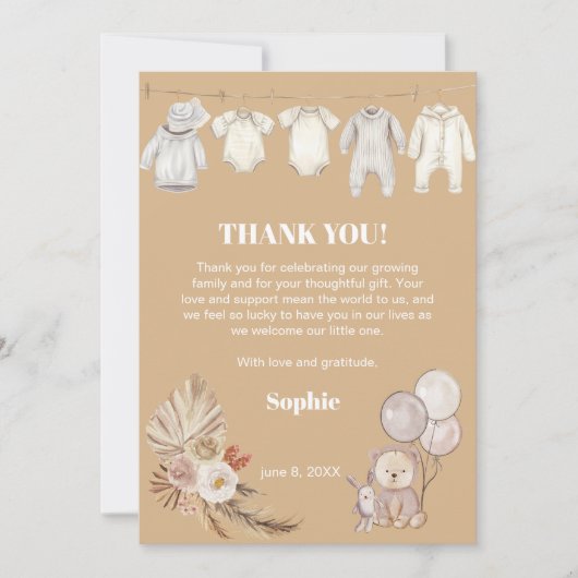 Carte De Remerciements Pampas Boho Nous Pouvons Bearly Wait Baby shower (Devant)